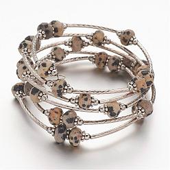 Далматинских Джаспер Браслеты из натуральной далматинской яшмы, С шариками из латуни и сплава и шариками из латуни, 5 петли, 53 мм (2-1/8 дюйм)