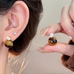 Golden Alloy Rhinestone Studs Earring, Round Resin Earring with 925 Sterling Silver Pins, Golden, 50x50mm