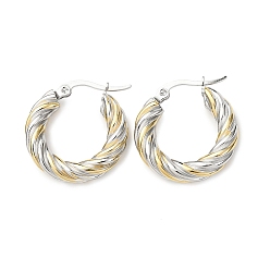 Золотой & Цвет Нержавеющей Стали 304 двухцветные серьги-кольца из нержавеющей стали, твист кольцо, ионное покрытие (ip), золотые и нержавеющая сталь цвет, 22.5x5 мм