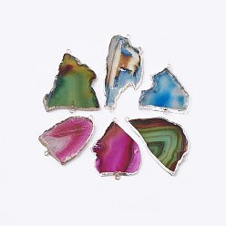 Natural Agate Natural Agate Pendants,  Edge Platinum and Gold Plated, Nuggets, Dyed, 40~60x25~36x3~4mm, Hole: 1.5mm