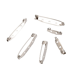 Platinum Iron Brooch Pin Back Safety Catch Bar Pins with Holes, Platinum, 20~40x5~6mm, Hole: 2mm