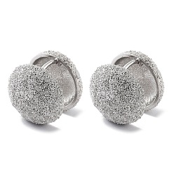 Real Platinum Plated Brass Hoop Earrings, Textured Flat Round, Real Platinum Plated, 16x16.5mm