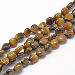 Tiger Eye Natural Tiger Eye Beads Strands, Oval, 8~15x7~12x4~12mm, Hole: 1mm, about 30~45pcs/strand, 15.7 inch
