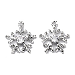Real Platinum Plated Brass Glass Charms, Christmas Snowflake, Real Platinum Plated, 13x12x3mm, Hole: 1mm