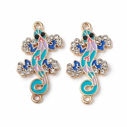 Colorful Alloy Enamel Connector Charms, Lizard Links with Crystal Rhinestone, Light Gold, Cadmium Free & Nickel Free & Lead Free, Colorful, 30x16x2mm, Hole: 1.6mm