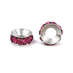 Фуксиновый Латунные бусины разделители для поставки стразов, класс А, рондель, Платиновый металл, красно-фиолетовые, 9x4 мм, отверстие : 4 мм