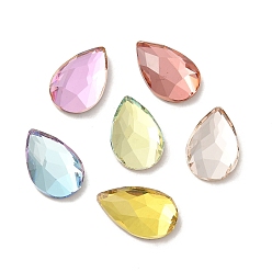 Mixed Color Glass Rhinestone Cabochons, Flat Back & Back Plated, Faceted, Teardrop, Mixed Color, 14x9x3.5mm