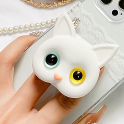 White 3D Cat Head Folding 2-Sided Makeup Mirror Phone Holder, Different Pupils Kitten Resin Cell Phone Holder, for Women & Girls, White, No Size