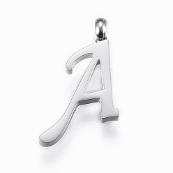 Letter A 304 Stainless Steel Pendants, Initial Letter, Letter.A, Stainless Steel Color, 16x11x2mm, Hole: 2mm