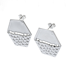 Stainless Steel Color 201 Stainless Steel Stud Earrings, with 304 Stainless Steel Pins, Textured Hexagon, Stainless Steel Color, 23x26mm