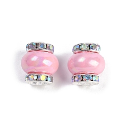 Pink Бусины из смолы с латунными стразами рондель, в форме фонаря, для браслетов, , декор ручки, без кадмия и без свинца, розовые, 14.5x13.5 мм, отверстие : 3.5 мм