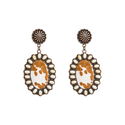 white Bohemian Leather Earrings with Turquoise Print - Creative, Exaggerated and Fashionable Ear Drops