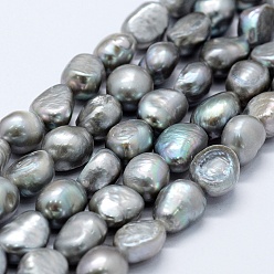 Silver Natural Cultured Freshwater Pearl Beads Strands, Dyed, Potato, Silver, 9~13x9~10x6.5~10mm, Hole: 0.2mm, about 33pcs/strand, 14.1 inch