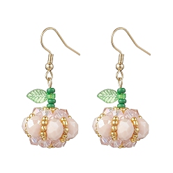 Розовый 304 серьги-подвески в форме тыквы из нержавеющей стали, с акриловыми и стеклянными бусинами, золотые, туманная роза, 44x20 мм