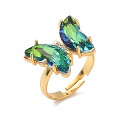 Зеленый Регулируемые латунные пальцевые кольца, с четким кубического циркония, бабочка, золотые, зелёные, Размер 7, внутренний диаметр: 17 мм