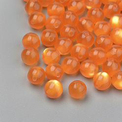 Orange Perles en résine, ronde, orange, l'oeil de chat imitation, environ 8 mm de diamètre, Trou: 1.5mm