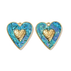 Темно-бирюзовый 304 подвески из нержавеющей стали, сердце, с акриловой, вакуумные покрытия, реальный 18 k позолоченный, темные бирюзовый, 42.5x38.5x5 мм, отверстие : 3x3.2 мм