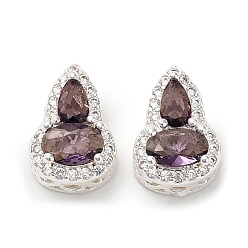 Фиолетовый Латунные микро проложить кубического циркония бусы, Горлянка, 925 серебро покрытием, фиолетовые, 12.5x8.5x6.5 мм, отверстие : 1.2 мм