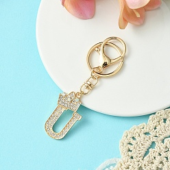 Letter U Брелок из золотого сплава со стразами, с застежкой из сплава и железными кольцами, Буква U, 10 см, Кулон : 43 мм