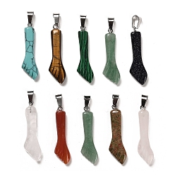 Mixed Stone Natural & Synthetic Mixed Gemstone Pendants, Fishtail Charms with Platinum Plated Iron Snap on Bails, 36~37x10.5~11x5mm, Hole: 7x3.5mm