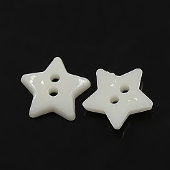 White Acrylic Buttons, 2-Hole, Dyed, Star, White, 12x2mm, Hole: 1mm