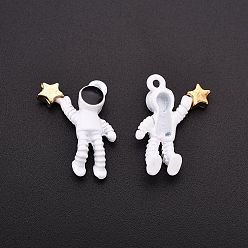 White Baking Painted Alloy Pendants, Astronaut Lift the Stars, White, 21x16.5x4.5mm, Hole: 1.5mm