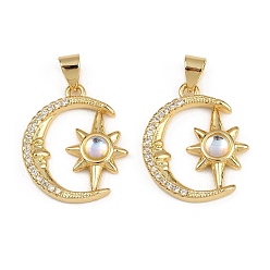 Прозрачный АВ Покрытие стойки планета латунь микро паве подвески из кубического циркония, с оболочкой, без кадмия и без свинца, долговечный, реальный 18 k позолоченный, ясно AB, 20x17x4 мм, отверстие : 3.5x4.5 мм