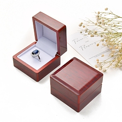 Coconut Brown Square Wooden Ring Storage Boxes, Jewelry Gift Case with White Velvet for Ring, Coconut Brown, 6.5x6.5x4.5cm
