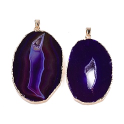 Purple Natural Agate Big Pendants, Oval Charms, Dyed & Heated, with Golden Plated Brass Findings, Purple, 50~62x33~43x5~7mm, Hole: 7.5x4.5mm