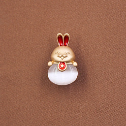 Matte Gold Color Easter Alloy Enamel Pendants, with Cat Eye Beads, Rabbit, Matte Gold Color, 17x9.8mm