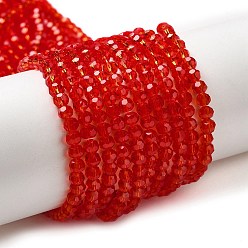 Red Transparent Glass Beads, Faceted(32 Facets), Round, Red, 3~3.5mm, Hole: 0.6mm, about 174~175pcs/strand, 21.18~21.34 inch(53.8~54.2cm)