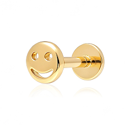 Smiling Face 925 Серьги-гвоздики из стерлингового серебра с плоской задней частью, унисекс, реальный 18 k позолоченный, улыбающееся лицо, 5 мм