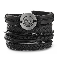 BR22Y0039 Stylish Leather and Beaded Bracelet Set for Men - Fashionable Woven Combination Design
