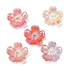 Red UV Plating Opaque Acrylic Beads, Iridescent, Flower, Gradient Color, Red, 12x12x3mm, Hole: 1.4mm