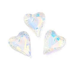Alice Blue Electroplated Glass Pendants, Back Plated, Faceted, Heart Charms, Alice Blue, 17.5x14x5mm, Hole: 1.2mm