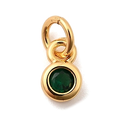 Зеленый Латунь прокладывает кубические циркониевые прелести, плоский круглый шарм, долговечный, без кадмия и без свинца, реальный 18 k позолоченный, с целью перехода в кольце, зелёные, 7.5x4.5x2 мм, отверстие : 3.5 мм