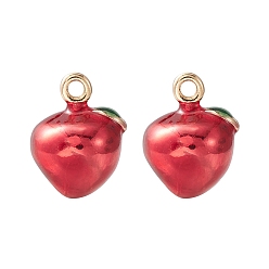 FireBrick 2pcs Brass Enamel Charms, Imitation Fruit, Light Gold, Apple Charm, FireBrick, 12x9mm, Hole: 1.4mm