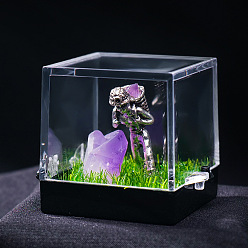 Аметист Скопление натурального аметиста и коробка для образцов минералов для моделирования шахтеров, украшения для микропейзажа из необработанного камня, коробка: 34x36 мм