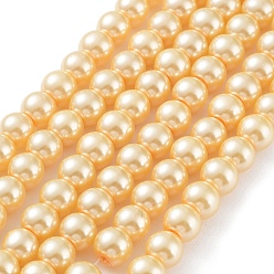 Moccasin Baking Painted Pearlized Glass Pearl Round Bead Strands, Moccasin, 8~9mm, Hole: 1mm, about 105pcs/strand, 31.4 inch