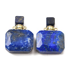 Ляпис-Лазурь Подвески для флаконов духов из натурального лазурита, с 304 фурнитурой из нержавеющей стали, граненые, прямоугольник амулеты, золотые, 33~34x25x11~12 мм, отверстие : 1.9 мм