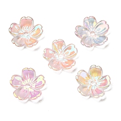 White UV Plating Opaque Acrylic Beads, Iridescent, Flower, Gradient Color, White, 12x12x3mm, Hole: 1.4mm