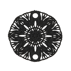 Black 430 Stainless Steel Connector Charms, Etched Metal Embellishments, Flat Round with Flower Links, Black, 18.5x0.5mm, Hole: 1.8mm