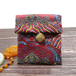 Dark Red Chinese Style Satin Jewelry Packing Pouches, Gift Bags, Rectangle, Dark Red, 10x9cm