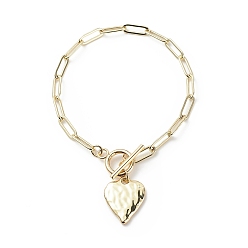 Light Gold Bracelet à breloques coeur en alliage avec chaînes de trombone en laiton pour femme, or et de lumière, 7-1/2 pouce (19.2 cm)