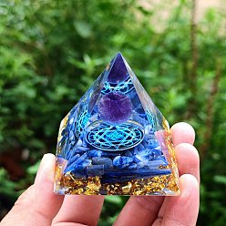 Blue Resin Pyramid Tower Ornaments, for Home Office Desktop Decoration Good Lucky Gift , Blue, 60x60x60mm
