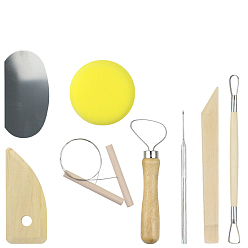 Mixed Color Clay Craft Tool Kits, including Sculpture Tool, Wire Cutter, Scraper, Hole Punch Awl, Dust Cleaning Sponge, Mixed Color, 7.5~46.5cm, 8pcs/set