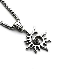 Sun Alloy Pendant Necklaces for Men, Stainless Steel Box Chain Necklace, Sun, 23.62 inch(60cm)
