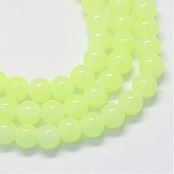 Green Yellow Baking Painted Imitation Jade Glass Round Bead Strands, Green Yellow, 8.5~9mm, Hole: 1.5mm, about 105pcs/strand, 31.8 inch
