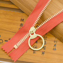 Tomato Polyester Zipper, with Light Yellow Resin Findings, Garment Accessories, Tomato, 15cm