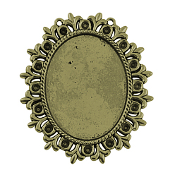 Antique Bronze Tibetan Style Alloy Cabochon Settings for Cabochon & Rhinestone, Lead Free & Cadmium Free, Flower, Antique Bronze, Tray: 40x30mm & 3mm, 56x49x2mm, Hole: 1mm